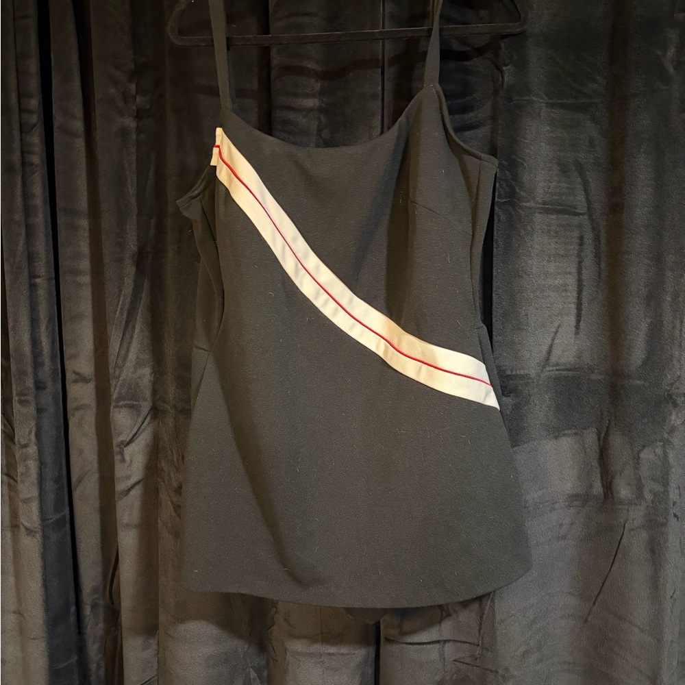 Black Spaghetti Strap Tank with Ivory and Red Diagonal Stripe